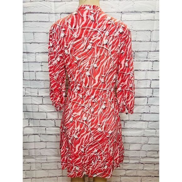 Allsaints Women's Red 3/4 Sleeves Katori Floral Button Front Shirt Dress - Picture 2 of 8